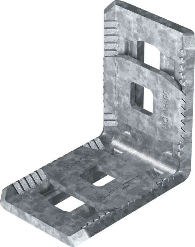 MC-AH-90 OC-A Galvanised, adjustable angle connector for the 90-degree attachment of MC-3D channels to one another outdoors Applications 1