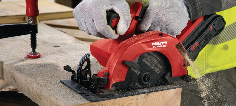 SC 4WL-22 Cordless circular saw Cordless circular saw with maximised run time per charge for fast, straight cuts in wood up to 57 mm│2-1/4” depth (Nuron battery platform) Applications 1