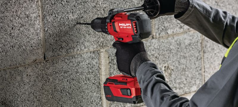 SF 6H-A22 Cordless hammer drill driver Power-class cordless 22V hammer drill driver with Active Torque Control and electronic clutch for universal use on wood, metal, masonry and other materials Applications 1