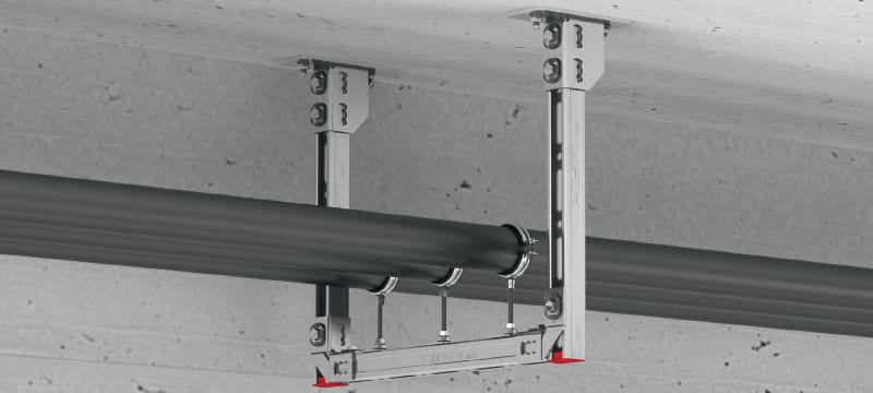 MQA-H Ultimate galvanised pipe clamp saddle with height adjustment function for easier levelling of mounted pipes Applications 1