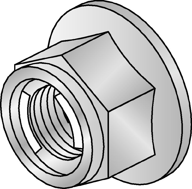 Demonstration case MD-MQS Hot-dip galvanised (HDG) prevailing torque hexagon nut with self-locking mechanism for use outdoors