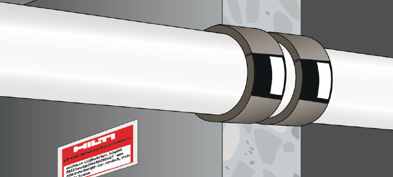 CP 648-S firestop single wrap strips Pre-cut, intumescent, flexible firestop wrap strip to help create a fire and smoke barrier around combustible pipe penetrations Applications 1