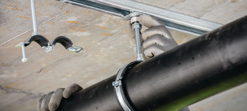 MQA-H Ultimate galvanised pipe clamp saddle with height adjustment function for easier levelling of mounted pipes Applications 1