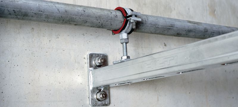 MP-MI-F heavy-duty pipe clamp hot-dip galvanised (HDG) pipe clamp with sound insulation for heavy-duty applications Applications 1