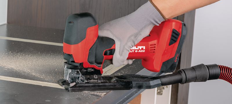 SJT 6-A22 Cordless jigsaw Powerful 22V cordless jigsaw with barrel T-grip for curved cuts above or below the work surface Applications 1