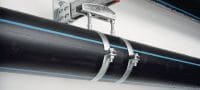 MP-MX-F heavy-duty pipe clamp hot-dip galvanised (HDG) pipe clamp without sound insulation for extra heavy-duty applications Applications 1