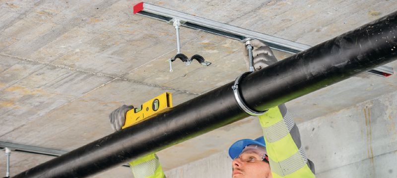 MQA-H Ultimate galvanised pipe clamp saddle with height adjustment function for easier levelling of mounted pipes Applications 1