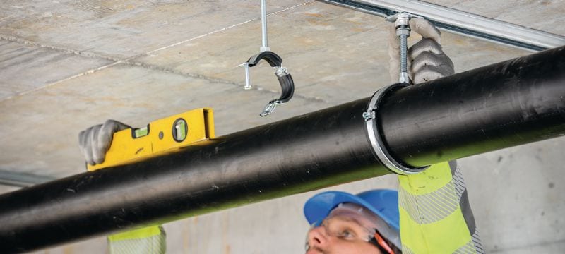 MQA-H Ultimate galvanised pipe clamp saddle with height adjustment function for easier levelling of mounted pipes Applications 1