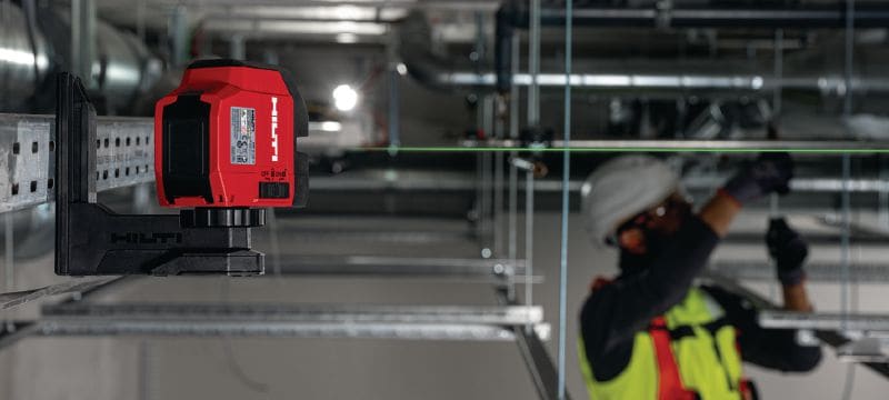 PM 2-LG Green line laser Green line laser with 2 high-visibility beams for levelling and aligning Applications 1