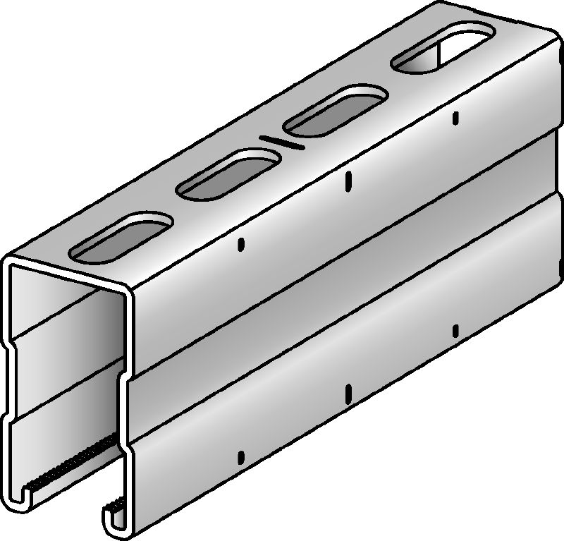 MC-72 OC-A Hot-dip galvanised (HDG) installation channel for higher load requirements and outdoor use