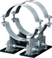 Go to slide 5 of 6: MP-PS 4-2 pipe shoe Outdoor coated (OC) pipe shoe with height and slope adjustability for heavy industrial applications with outer pipe diameters of 217-610 mm (8 to 24)